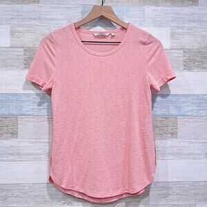 Athleta Breezy Tee Pink Curved Hem Lightweight Soft Stretchy Slub Knit Womens XS